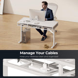 AODK Electric Standing Desk with Drawers & Keyboard Tray, 55 Inch Height Adjustable Desk with Power Outlets, Sit Stand Table, Writing Computer Desk for Home, Office, Workstation, White AODK