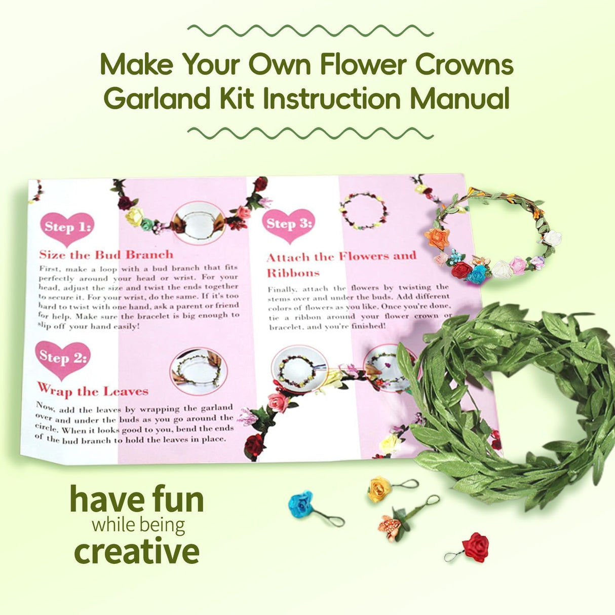 EggSun Flower Crown Making Kit for Girls Kids Gift Women Tea Party Craft Bracelet DIY Fairy Flower Crown Kit Kids Birthday Gift Floral Hair Arts Crafts Spring Easter Gift for Girls 5 6 7 12 Year Old EggSun