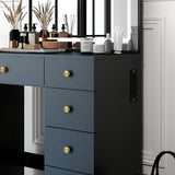 Makeup Vanity with Large Lighted Mirror, Vanity Desk with 5 Drawers Vanity Set with Power Outlet 3 Color Lighting Modes Dressing Table for Women Girls (Black) Panana