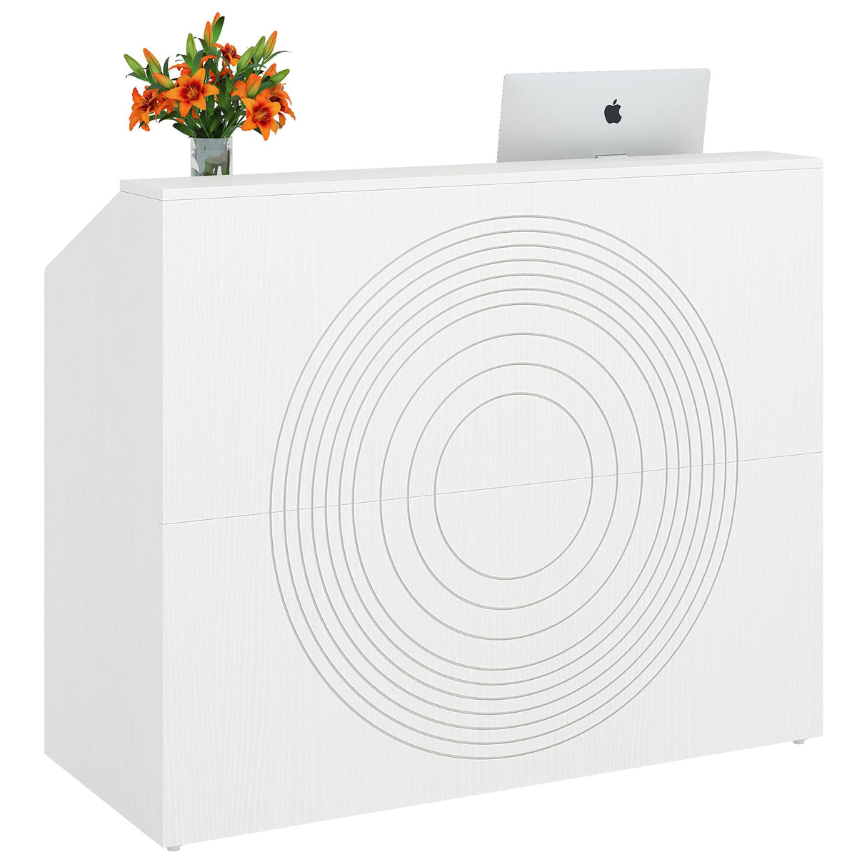 LITTLE TREE 47-Inch Reception Desk with Counter, White Front Desk Reception Room Table, Retail Counter for Checkout, Modern Welcome Desk for Lobby, Office, Beauty Salon LITTLE TREE