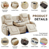 DRMBOOK RV Power Loveseat Recliner Sofa, Leathaire Fabric 3-Seater Wall Hugger Reclining Sofa, Home Theater Seating Chair with Cup Holders, 3 Person Couch RV Furniture for Living Room, Beige DRMBOOK
