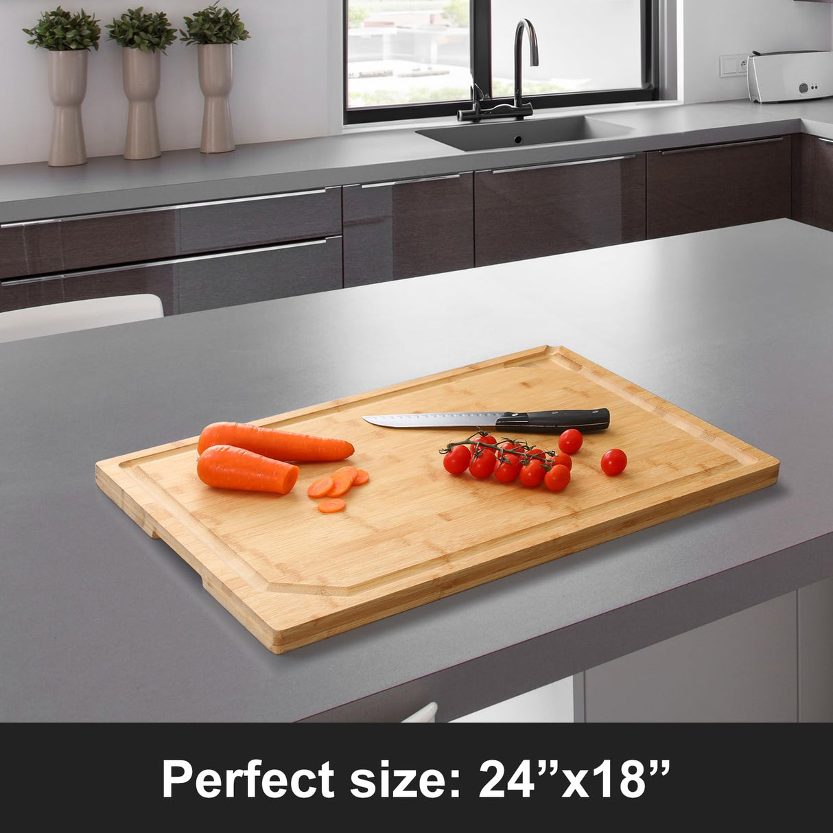 24 x 18 Extra Large Bamboo Serving Boards for Kitchen, Heavy Duty Wood Butcher Block Chopping Board with Handle and Juice Groove for Meat, Large Charcuterie Board, Over the Sink Cutting Board HIWARE