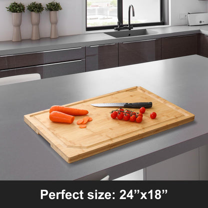 24 x 18 Extra Large Bamboo Serving Boards for Kitchen, Heavy Duty Wood Butcher Block Chopping Board with Handle and Juice Groove for Meat, Large Charcuterie Board, Over the Sink Cutting Board