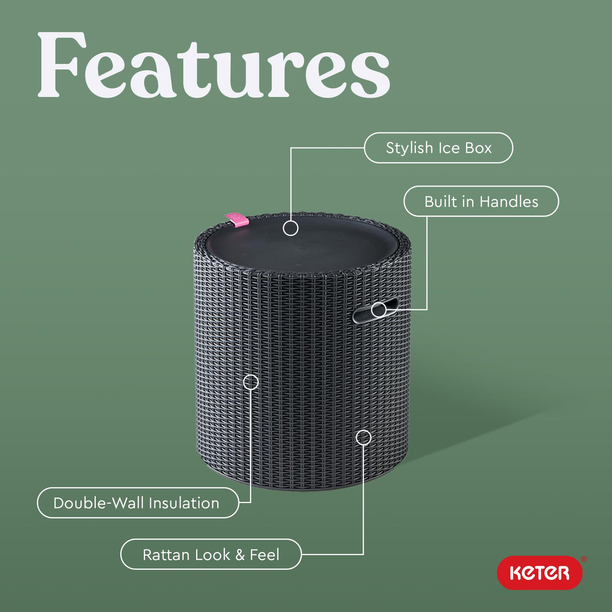 Keter Cool Side Table Cooler 3 in 1 Outdoor Patio Table and Ice Chest Storage, Ideal Hot Tub Table, Decor and Outdoor Patio Bar, Portable Bar, Graphite Keter