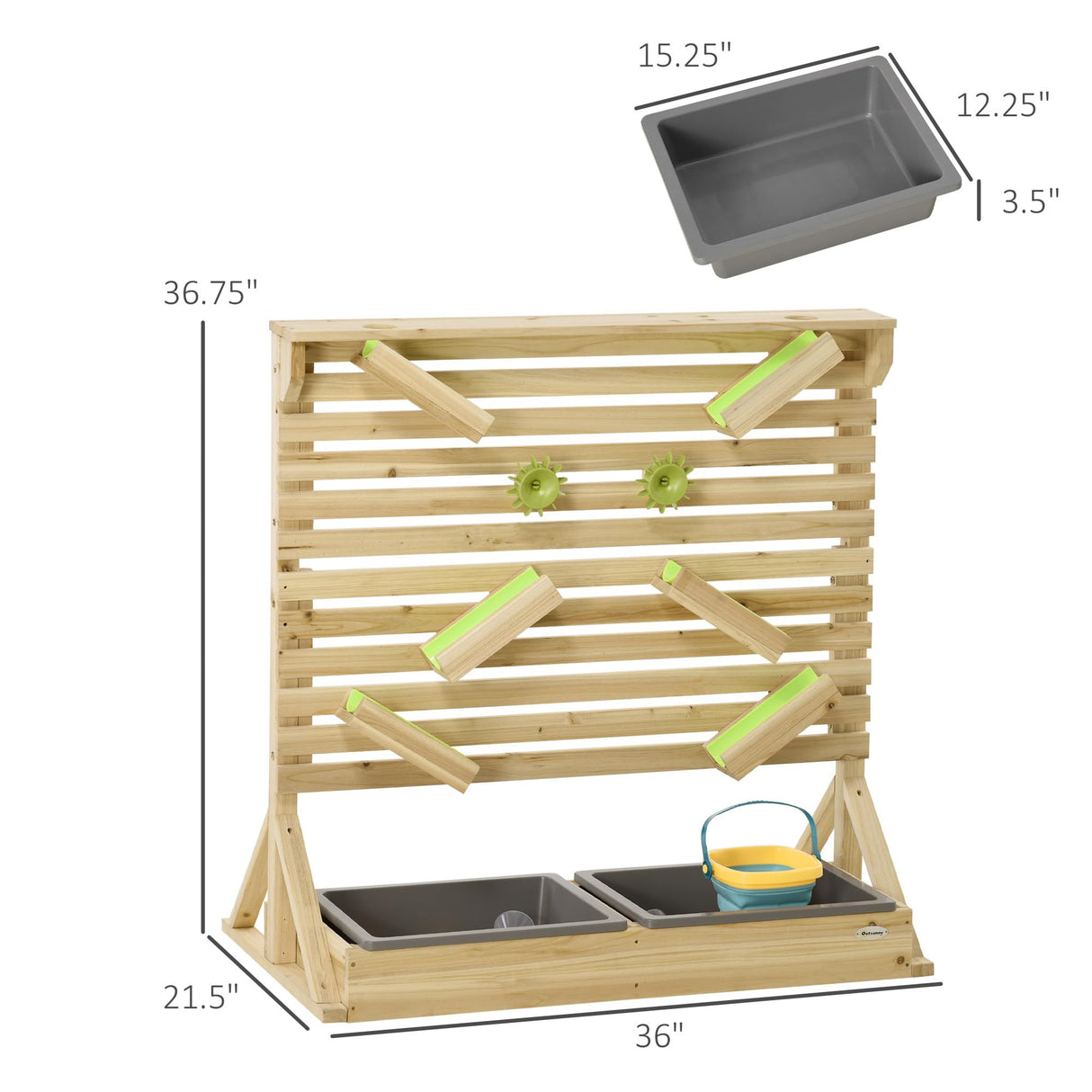 Outsunny 18Pcs Sand and Water Playset for Kids, Wooden Sandbox with Rearrangeable Falling Network Maze, Baby Sensory Toy Outdoor Toys for Summer Activity, Aged 3-7 Years Outsunny