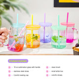 AGH 6 Pack Sublimation Glass Blanks with Colorful Lid and Straw, 16oz Gradient Colorful Glass Sublimation Beer Can with Handle, Sublimation Glass Cups, Sublimation Glass Tumblers AGH