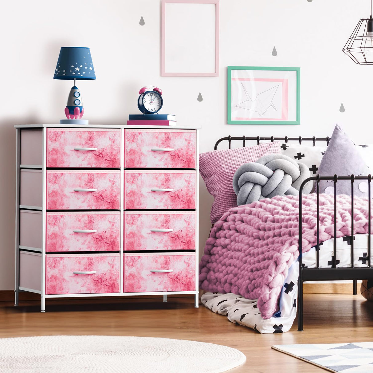 Sorbus Dresser with 8 Drawers - Furniture Storage Chest Tower Unit for Bedroom, Hallway, Closet, Office Organization - Steel Frame, Wood Top, Easy Pull Fabric Bins (8-Drawer, Pink) Sorbus
