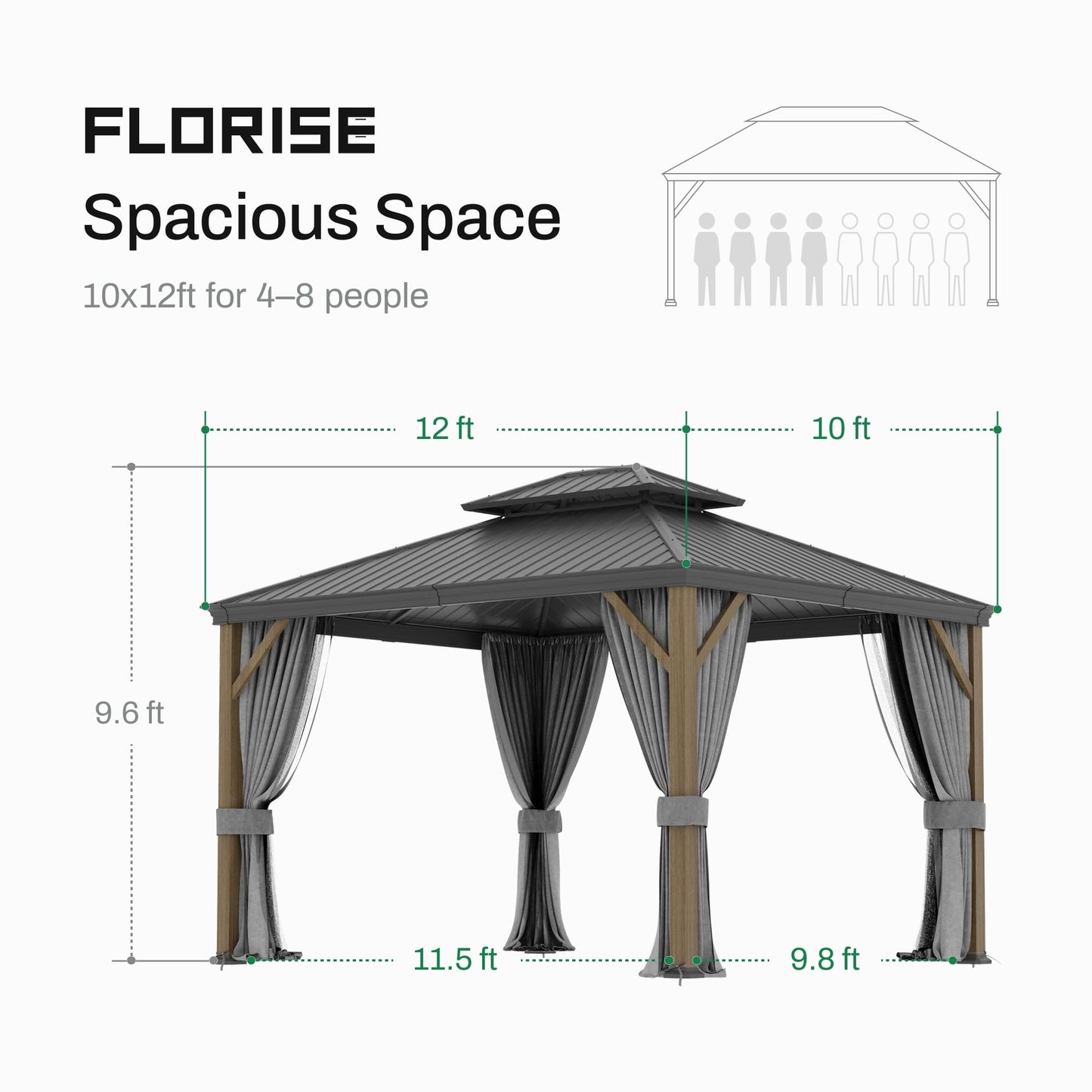 Florise 10x12 Ft Hardtop Gazebo, Heavy Duty Aluminum Frame Permanent Pavilion, Outdoor Double Roof Canopy, Curtain and Netting Included, Pergolas for Patios, Garden, Backyard, Lawns