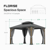 Florise 10x12 Ft Hardtop Gazebo, Heavy Duty Aluminum Frame Permanent Pavilion, Outdoor Double Roof Canopy, Curtain and Netting Included, Pergolas for Patios, Garden, Backyard, Lawns Florise