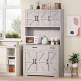 Azaeahom 71" Pantry Cabinet with Charging Station, Kitchen Storage Cabinet with Microwave Stand, 8-Zone Organization, 2 Smooth-Glide Drawers, Open Countertop for Dining, Kitchen, Living Room (Gray) Azaeahom