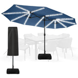 Sundale Outdoor Solar 144 LED 15 ft Patio Umbrella with Sandbag Base Included and Cover, Outdoor Double-Sided Umbrella, Navy Sundale Outdoor