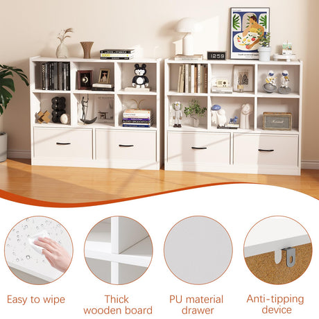 Adompacat Cube Bookshelf Storage Organizer Bookcase,8 Cube Open Mid-Centur Shelf,Freestanding Display Bookshelve, Modern Wide Toy Shelf with Drawers for Bedroom Living Room Office(White) Adompacat