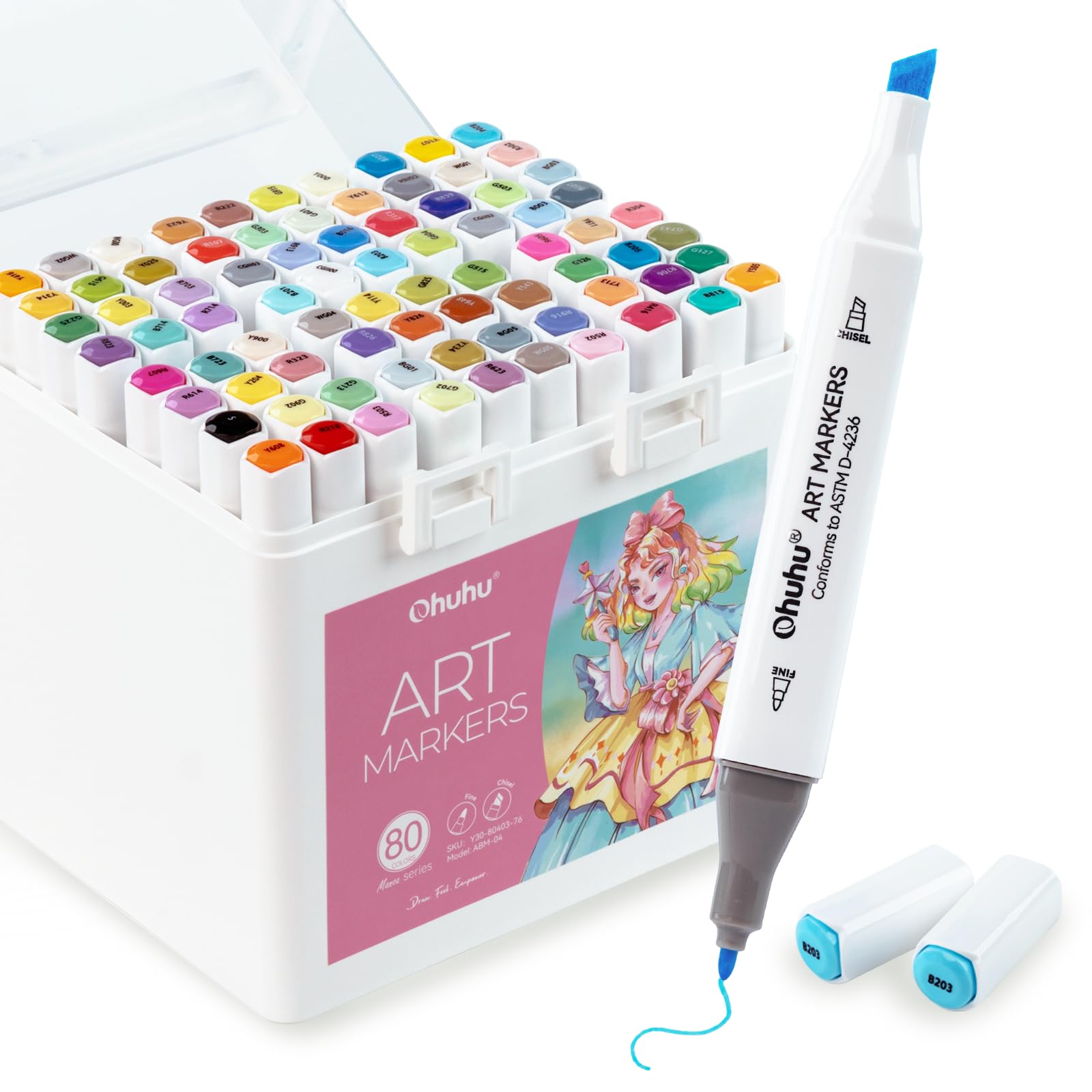 オフーフ　Ohuhu マーカーセット Ohuhu 216-Color Alcohol Markers, Dual Tip Brush & Fine, Refillable