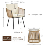 Yaheetech 3 Piece Patio Rattan Bistro Set, Outdoor All Weather PE Wicker Conversation Furniture Set with 2 Chairs & Tempered Glass Top Table & Cushions, for Poolside/Porch/Garden/Yard, Tan/Cream Yaheetech