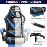 HOFFREE RGB Gaming Chair with Speakers and Massage Ergonomic Computer Chair with Lights and Footrest Reclining Video Game Chairs for Adults Blue and Black HOFFREE