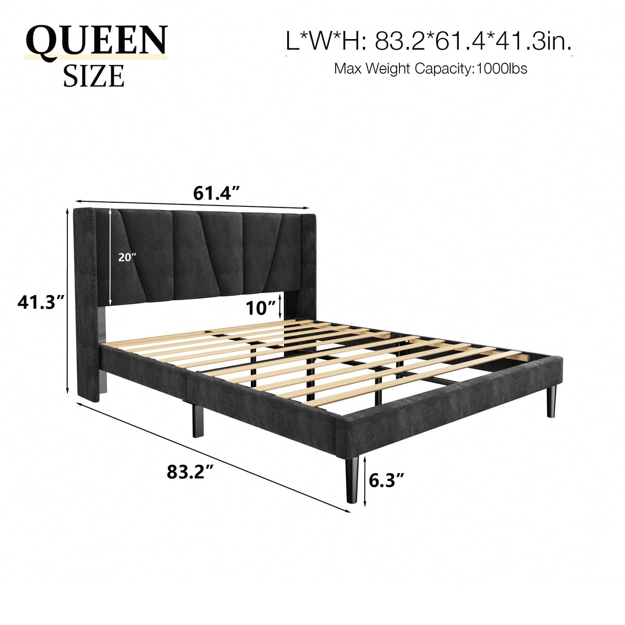 HAOARA Queen Size Bed Frame with Headboard, Velvet Upholstered Platform Bed Frames, Contemporary Mattress Foundation, Noise Free, No Box Spring Needed, Easy Assembly, Black HAOARA