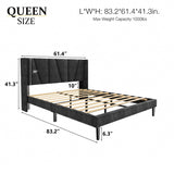 HAOARA Queen Size Bed Frame with Headboard, Velvet Upholstered Platform Bed Frames, Contemporary Mattress Foundation, Noise Free, No Box Spring Needed, Easy Assembly, Black HAOARA