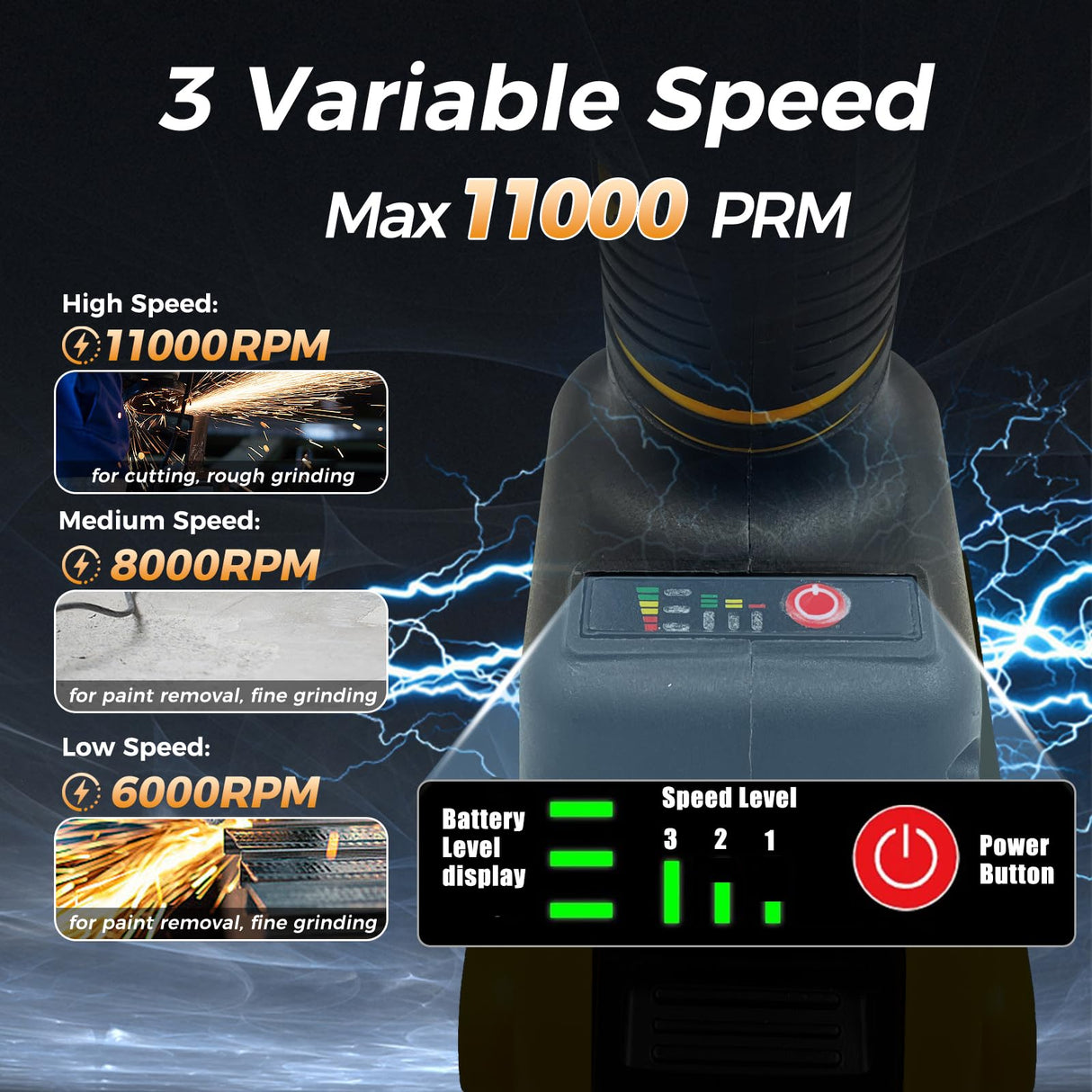 Cordless Angle Grinder for Dewalt 20V MAX Battery, Angle Grinder with 11000 RPM Brushless Motor, 3 Variable Speeds Grinders for Cutting, Griding, Polishing.(Tool Only) Starmingstm