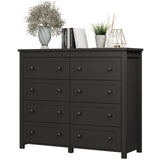Dresser for Bedroom with 8 Drawers, Farmhouse Wood Chest of Drawers, Wide TV Stand Closet Storage Furniture with Metal Handle, Modern Clothes Organizer for Hallway, Living Room, Entryway, Black Xixini