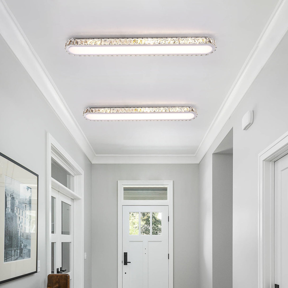Qcyuui Dimmable LED Ceiling Light 39.4'' Kitchen Lighting Fixtures Ceiling Modern Luxury Crystal Ceiling Light with Remote Chrome Long Ceiling Light Fixture for Kitchen Dining Room Hallway,48W Qcyuui
