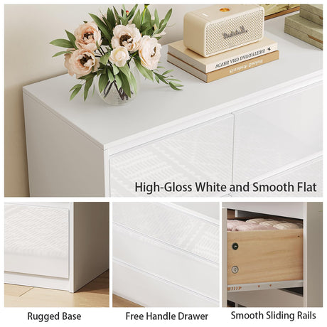 ZORPLIX White Dresser for Bedroom,60.4" W High Gloss Large 9 Drawers Dressers with Handle Free, Wide High Gloss Chest of Drawers Large, Long Modern Storage Drawer Dresser for Bedroom, Living Room ZORPLIX