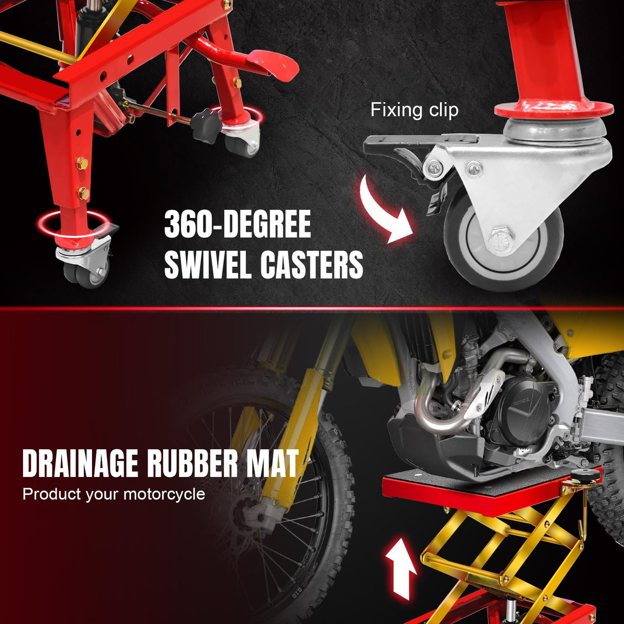 Jack Boss 350 Lbs Motorcycle Lift Jack Table, Hydraulic Foot-Operated Scissor Lift Jack for ATV Dirt Bike, Motorcycle Stand with 4 Wheels Jack Boss