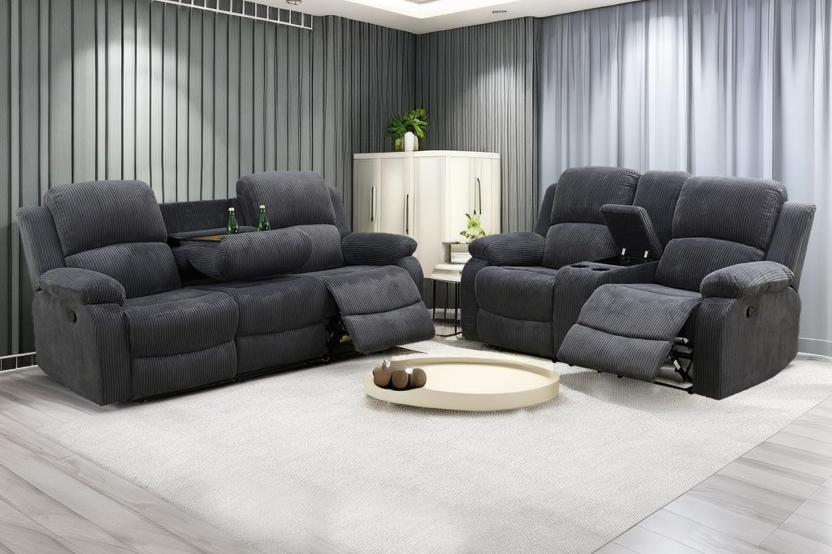 A Ainehome Living Room Furniture Set Grey Corduroy Recliner Sofa Set Loveseat Chair Furniture Sofa Set for Living Room/Rv/House/Office/Theater Seating (A-Dark Grey Corduroy, Sofa+Loveseat) A Ainehome