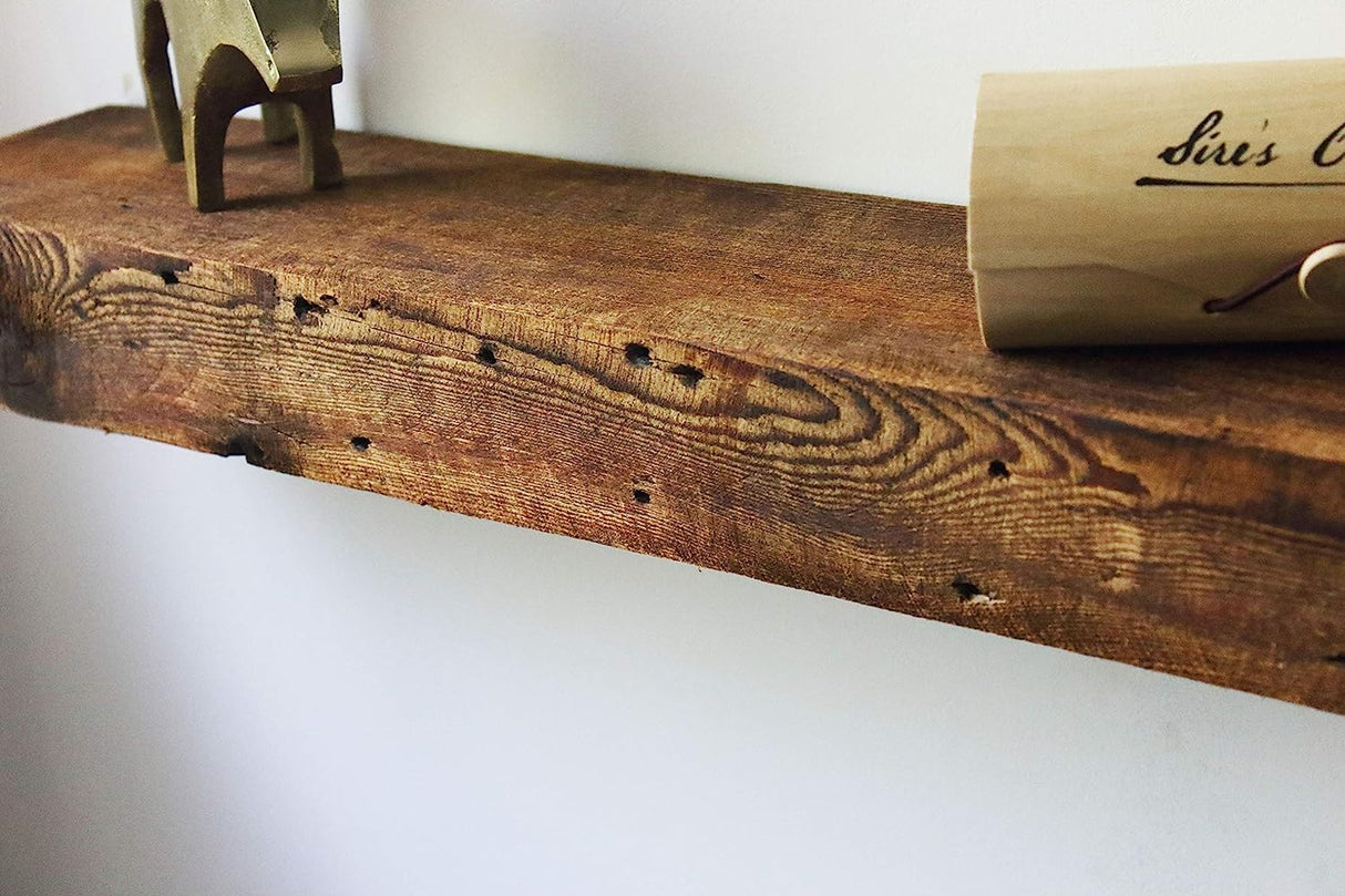 Modern Timber Craft Reclaimed Wood Fireplace Mantel Shelf | Solid Rustic American Barnwood with Floating Shelf Brackets | 2.75" Thickness | 48" L x 8" D, Oiled Modern Timber Craft