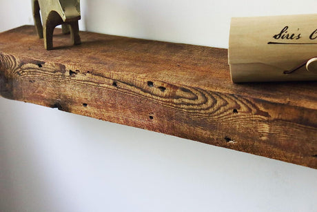 Modern Timber Craft Reclaimed Wood Fireplace Mantel Shelf | Solid Rustic American Barnwood with Floating Shelf Brackets | 2.75" Thickness | 72" L x 5" D, Oiled Modern Timber Craft