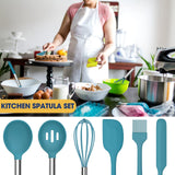 Silicone Cooking Utensil Set, Fungun Non-stick Kitchen 24 Pcs Cookware, Heat Resistant , Silicone Kitchen Tools Gift with Stainless Steel Handle (Blue-24pcs） Fungun