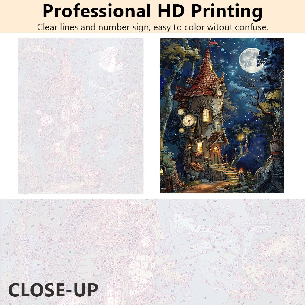 Adult Paint by Number Kits on Canvas, Cartoon Castle Paint by Numbers, Haunted Castle Painting by Numbers for Adults, DIY Easy Number Painting Canvas Arts for Adult, 16 X20 Inch TUMOVO