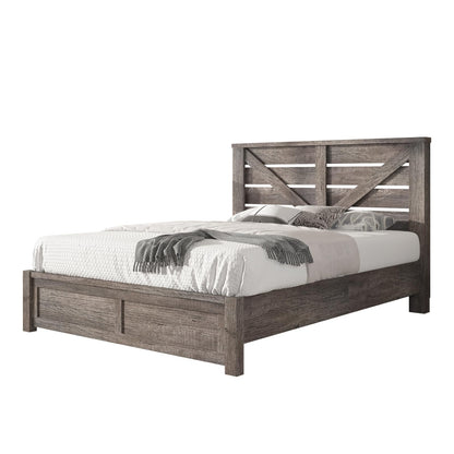 AMERLIFE Rustic Gray Farmhouse Bed Frame with Barn Door Headboard and Under-Bed Storage - WoodArtSupply