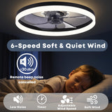 Fszdorj 20'' Ceiling Fan with Light, Upgraded Low Profile Fan, Flush Mount Ceiling Fan, 6 Speeds, Dimmable LED, App & Remote Control, Quiet DC Motor, for Bedroom, Living Room, F115 Black Fszdorj