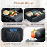 3-Seater Loveseat Recliner Sofa, Home Theater Seating Reclining Couch with Flip Middle Backrest, RV Wall Hugger Sleeper Sofa with Massage, Dawer & Cup Holders, 150° Recline for RV & Living Room TOMOSLTER