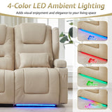 SAMERY Power Loveseat Recliner Sofa with Adjustable Split Back, Multi-Port Charger, Flip-Up Backrest & LED Lighting - Home Theater Seating with Storage, Cup Holders, Beige Fabric Loveseat Recliner SAMERY