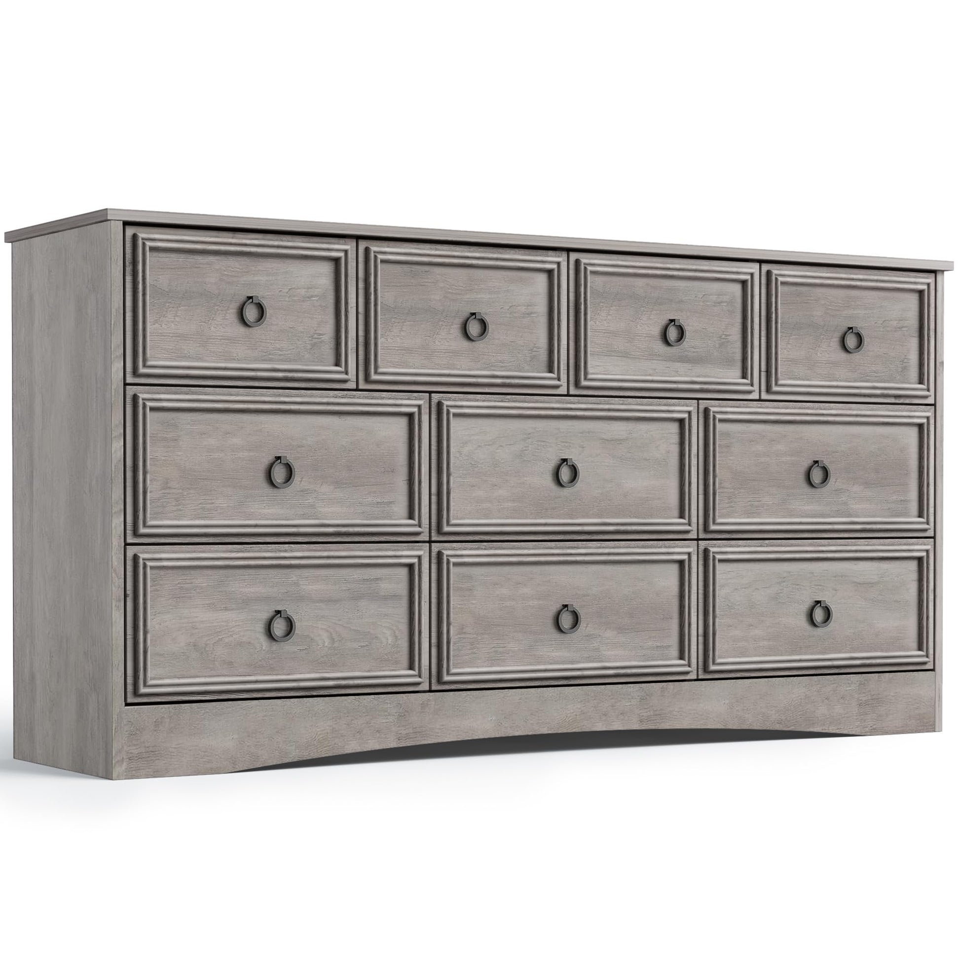 Modern 10 Drawer Dresser, Dressers for Bedroom, Chest of Drawers Closet Organizers and Storage Clothes - Easy Pulls Handle, Textured Borders Living Room, Hallway, Gray - WoodArtSupply