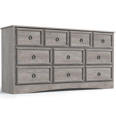 Modern 10 Drawer Dresser, Dressers for Bedroom, Chest of Drawers Closet Organizers and Storage Clothes - Easy Pulls Handle, Textured Borders Living Room, Hallway, Gray LGHM