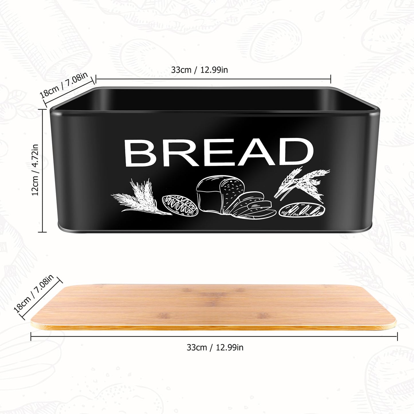 JIGUOOR Black Bread Box, Large Space Saving Vertical Metal Bread Box with Wooden Cutting Board Lid, Holds 2+ Loaves, Farmhouse Bread Bins for Kitchen Bread Storage,Kitchen Parts Box - WoodArtSupply