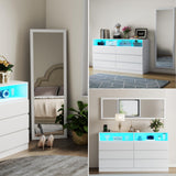 Gyfimoie Dresser for Bedroom with Full Length Mirror 48"x16", White Storage Cabinet with Power Outlet, 6 Drawer Dresser with LED Light, Modern Dressers with Charging Station(White) Gyfimoie