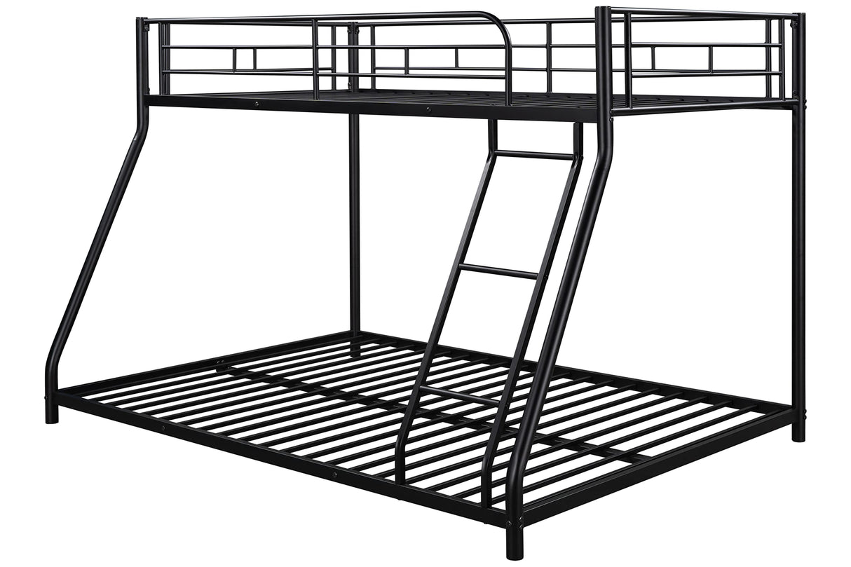 Majnesvon Metal Floor Bunk Bed, Twin Over Full Low Bunk Bed, Heavy Duty Frame with Sloping Ladder and Safety Guardrails for Teens Adults, No Box Spring Needed,Easy Assembly (Black) Majnesvon