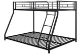Majnesvon Metal Floor Bunk Bed, Twin Over Full Low Bunk Bed, Heavy Duty Frame with Sloping Ladder and Safety Guardrails for Teens Adults, No Box Spring Needed,Easy Assembly (Black) Majnesvon