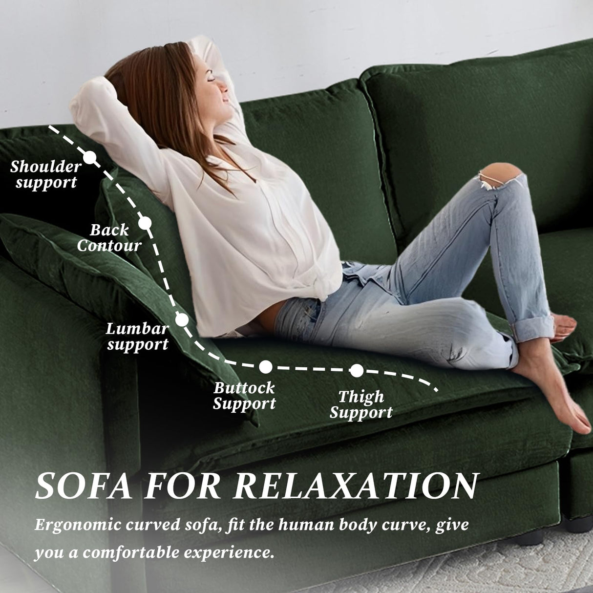 SoarFlash Chenille Sectional Sofa, Comfy Modular Loveseat Sofa, Modern 2-Seat Couch Deep Seat Sofa Set for Living Room,Green SoarFlash