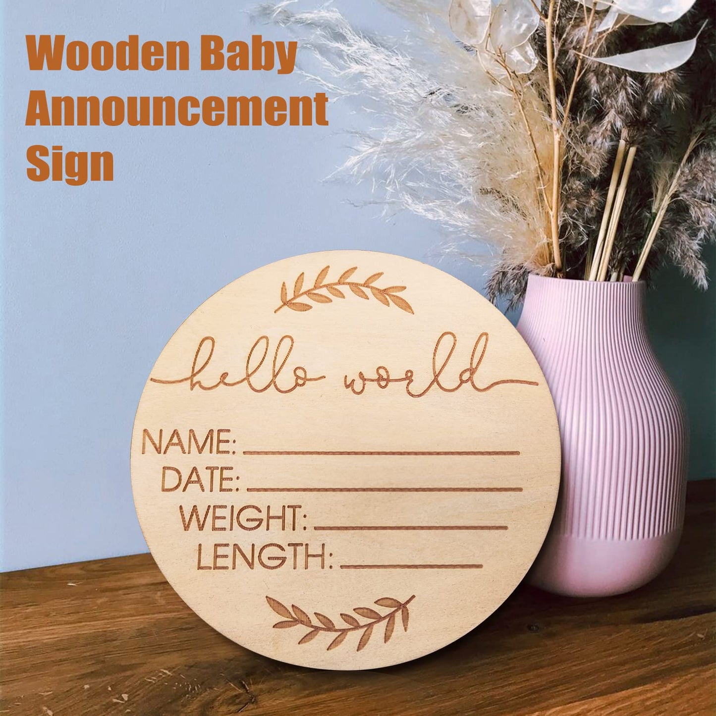 Wooden Baby Name Announcement Sign, Birth Announcement Sign, Hello World Newborn Sign for Photo Prop Baby Shower Nursery Gift - WoodArtSupply