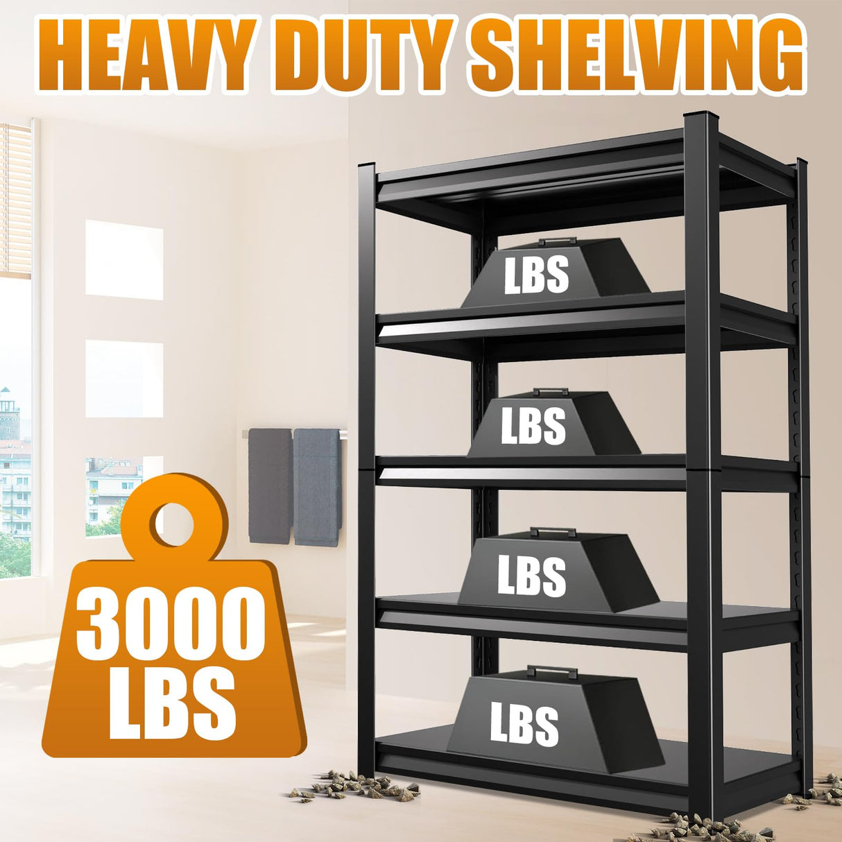 TXTDPL 72" H Storage Shelves, 5-Tier Garage Shelving, 3000 LBS Heavy Duty Shelves, Adjustable Shelving Unit, Steel Shelf Storage Rack, Easy to Assemble, for Garage, Warehouse, Basement, Black TXTDPL