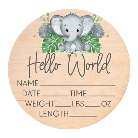 Birth Stat Sign for Newborn - Baby Name Announcement - Hello World Elephant Hospital Photography Prop - Jungle Safari Yippee Daisy