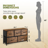 WLIVE Dresser for Bedroom with 5 Drawers, Wide Chest of Drawers, Fabric Dresser, Storage Organizer Unit with Fabric Bins for Closet, Living Room, Hallway, Rustic Brown Wood Grain Print WLIVE