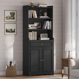 Hasuit Bookshelves and Bookcase with Doors and Drawer & Shelves, 73 in Tall Bookshelf with Storage, Floor Standing 7 Shelf Display Cabinet Bookshelf Storage Cabinet for Home Office, Living Room, Black Hasuit