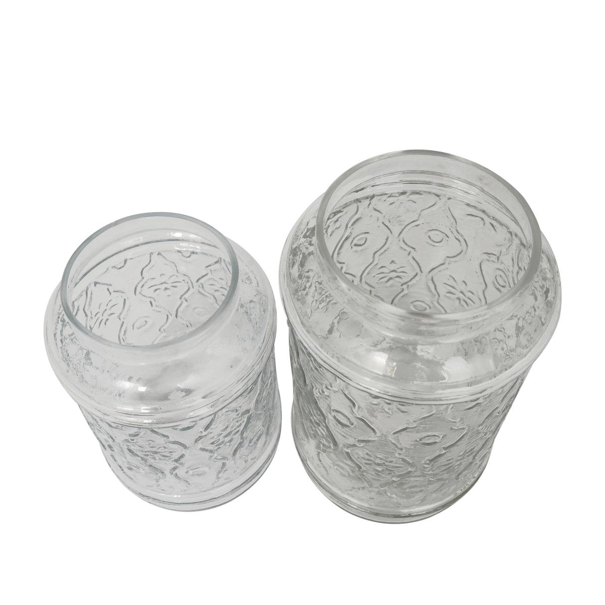 Deco 79 Glass Floral Living Room Decorative Jars Decorative Container with Brown Wooden Lids and Antique Style Knobs, Set of 2 Jar with Lid 9", 8"H, Clear Deco 79