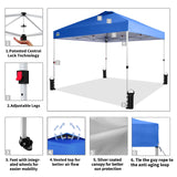 CROWN SHADES 10x10 Pop Up Canopy - Beach Tent with One Push Setup - Easy Outdoor Sun Shade for Events, Parties, Camping - Gazebo with STO-N-Go Cover Bag, Silver Coated Top, Blue CROWN SHADES