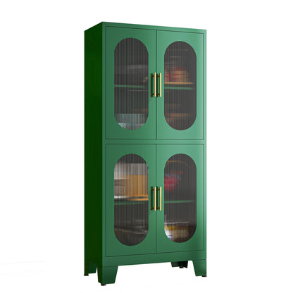 pozdeg Metal Storage Cabinet,Pantry Kitchen Storage Cabinets with 4 Doors,2 Adjustable Shelf，Floor Storage Cabinet for Kitchen, Laundry Room, Home Office, Kids Room（Green） - WoodArtSupply